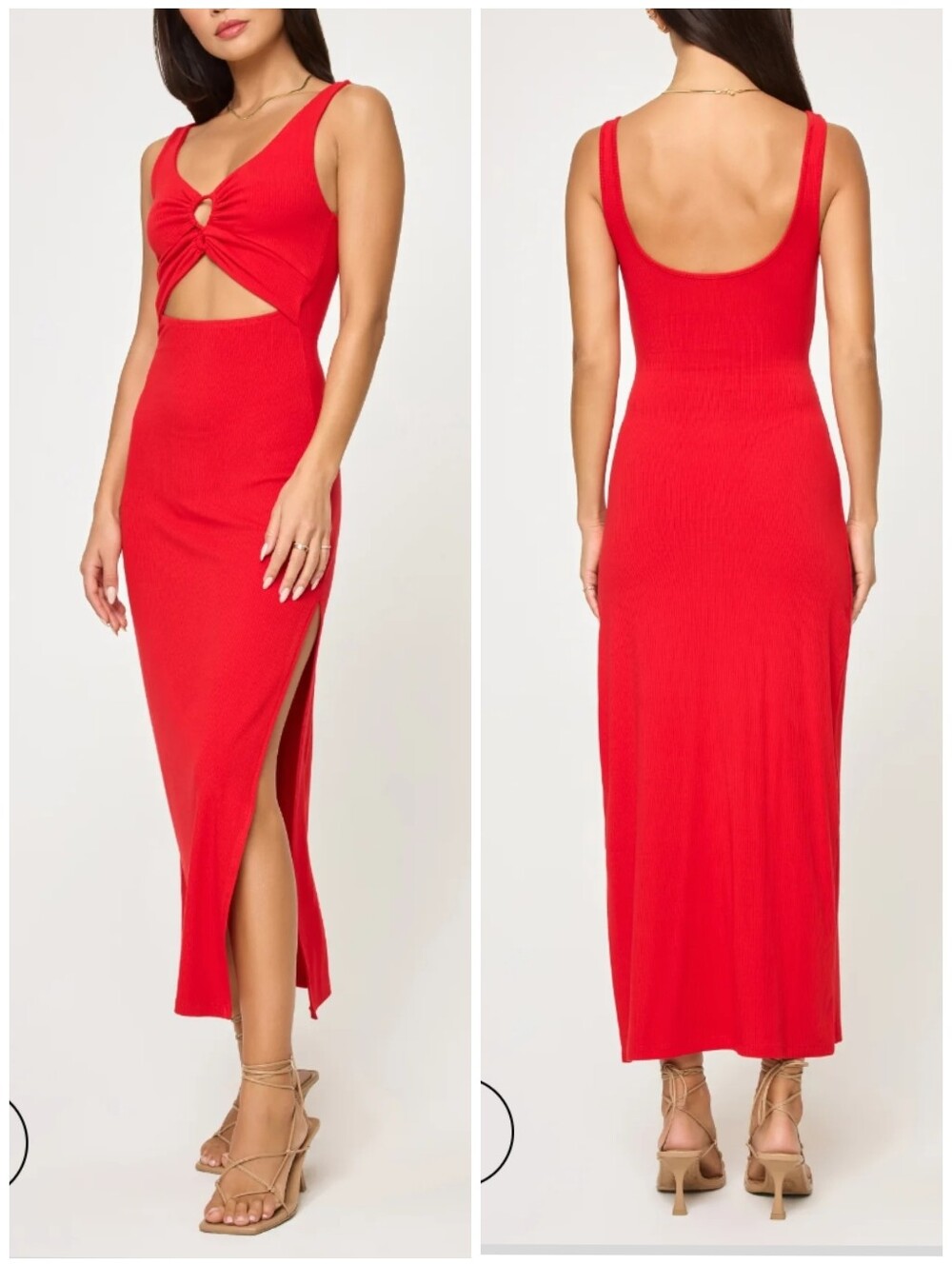 L*Space Camille Ribbed Cutout Maxi Dress Flame Red Size Large - Picture 5 of 17